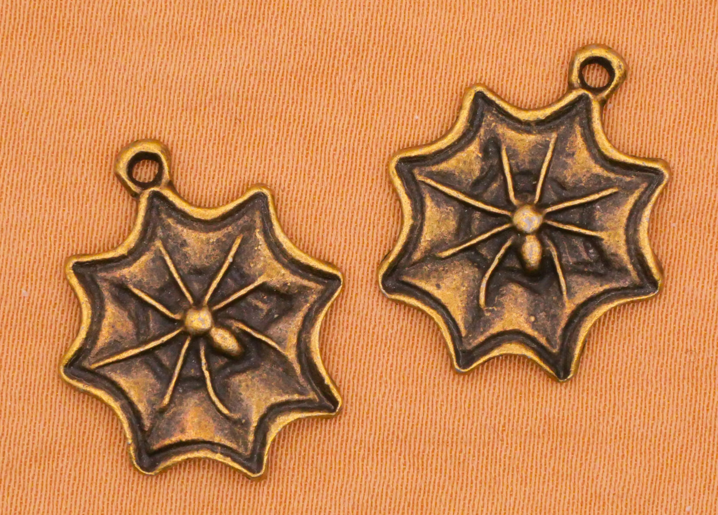 Spider Web Bronze Metal Pair of Charms Embellishments 17x21mm