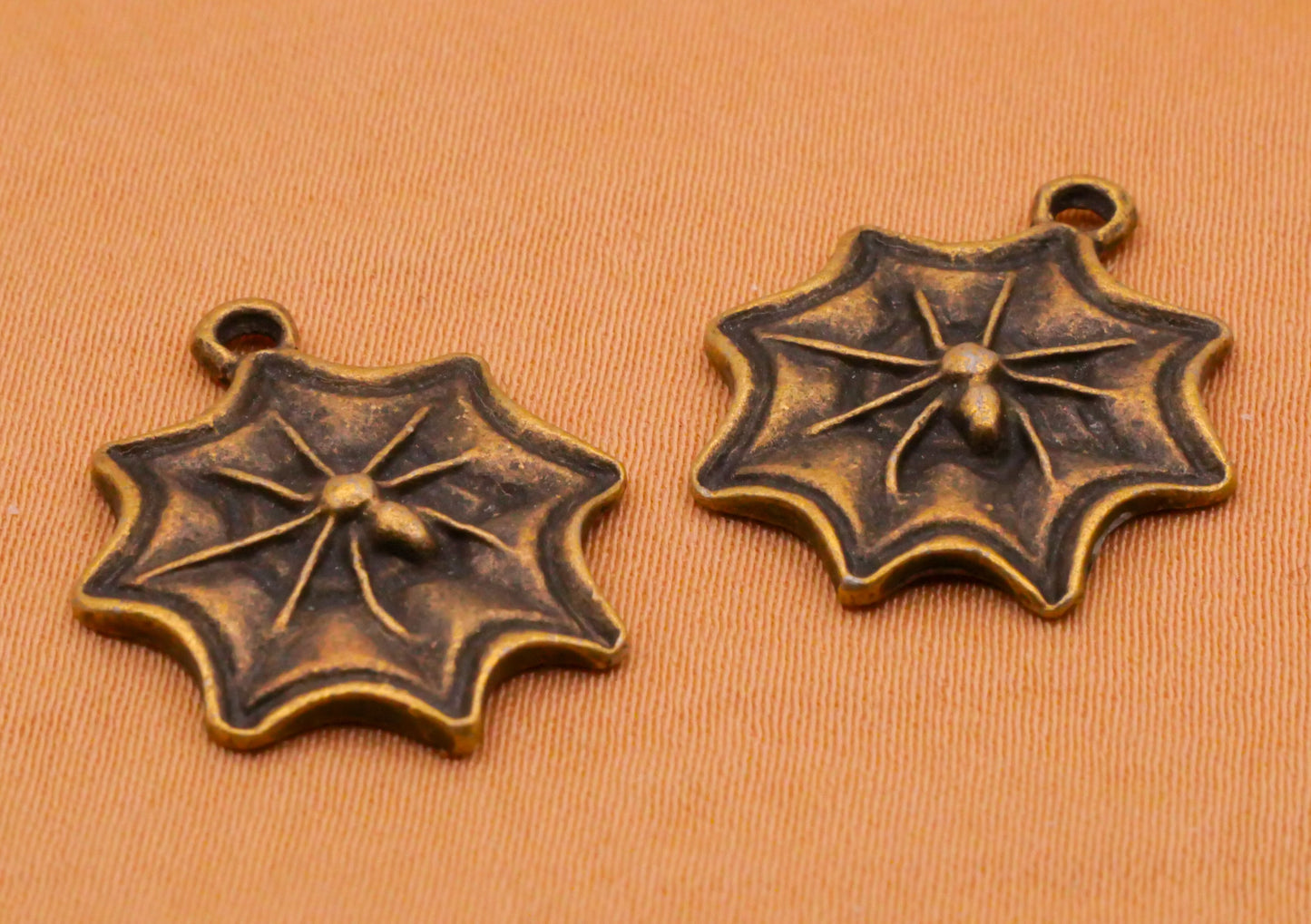 Spider Web Bronze Metal Pair of Charms Embellishments 17x21mm