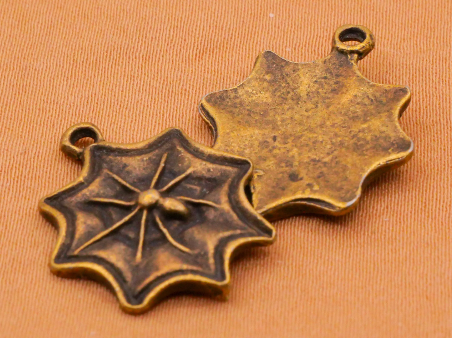 Spider Web Bronze Metal Pair of Charms Embellishments 17x21mm