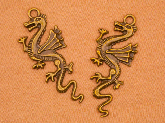 Dragon Wings Bronze Metal Large Pair of Charms Embellishments 20x48mm