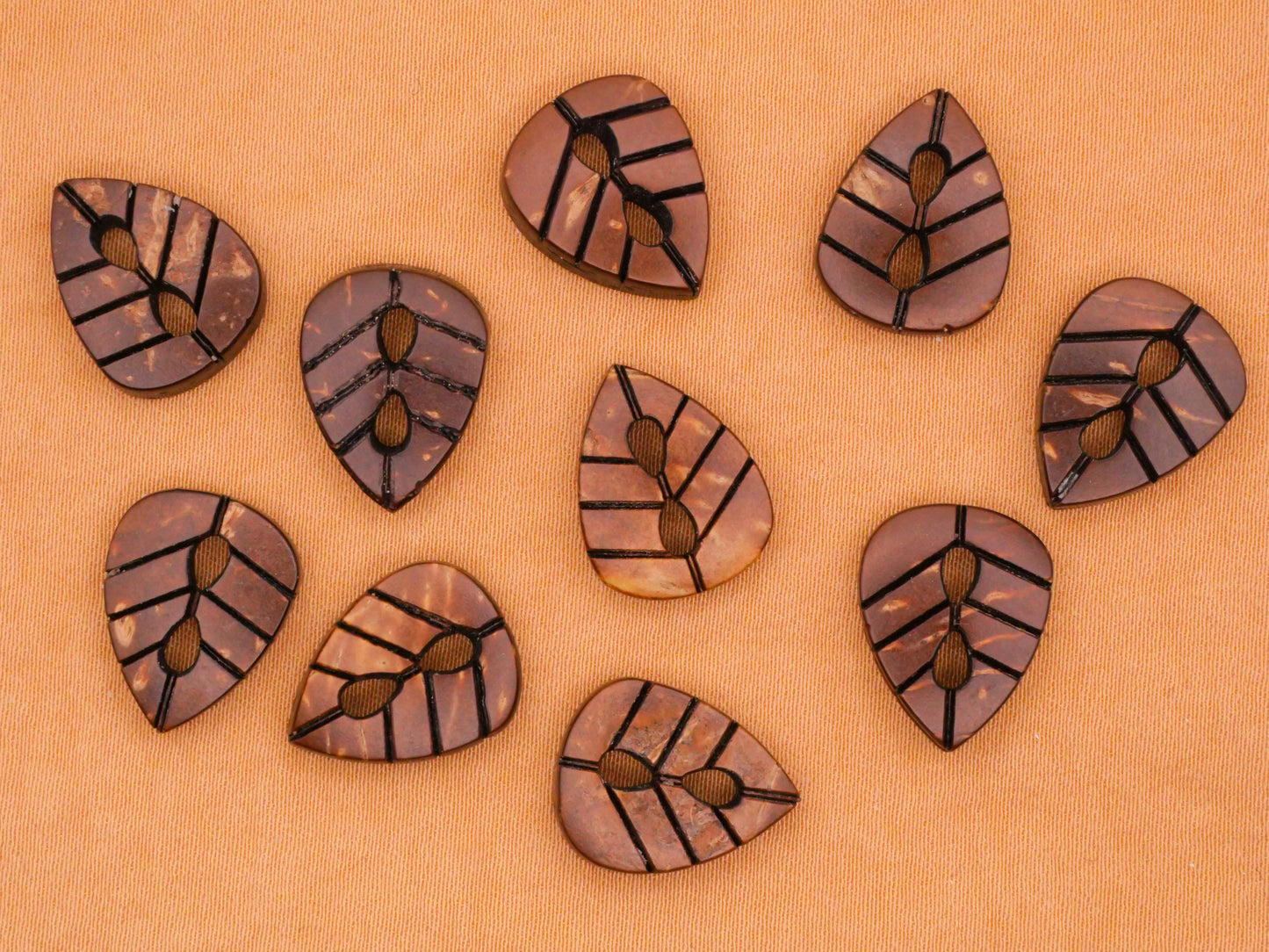 Leaf Leaves Carved Coconut Shell Set of Ten Buttons 12x16mm