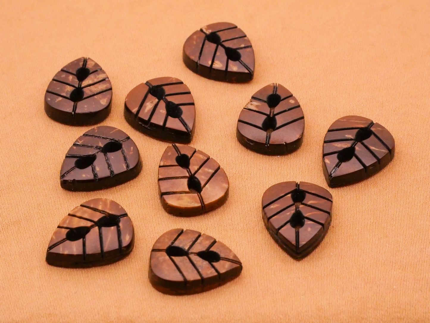 Leaf Leaves Carved Coconut Shell Set of Ten Buttons 12x16mm