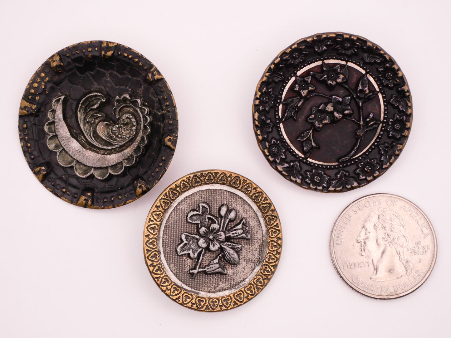 Lace Floral Flower Antique Metal Large Button Various 32-38mm