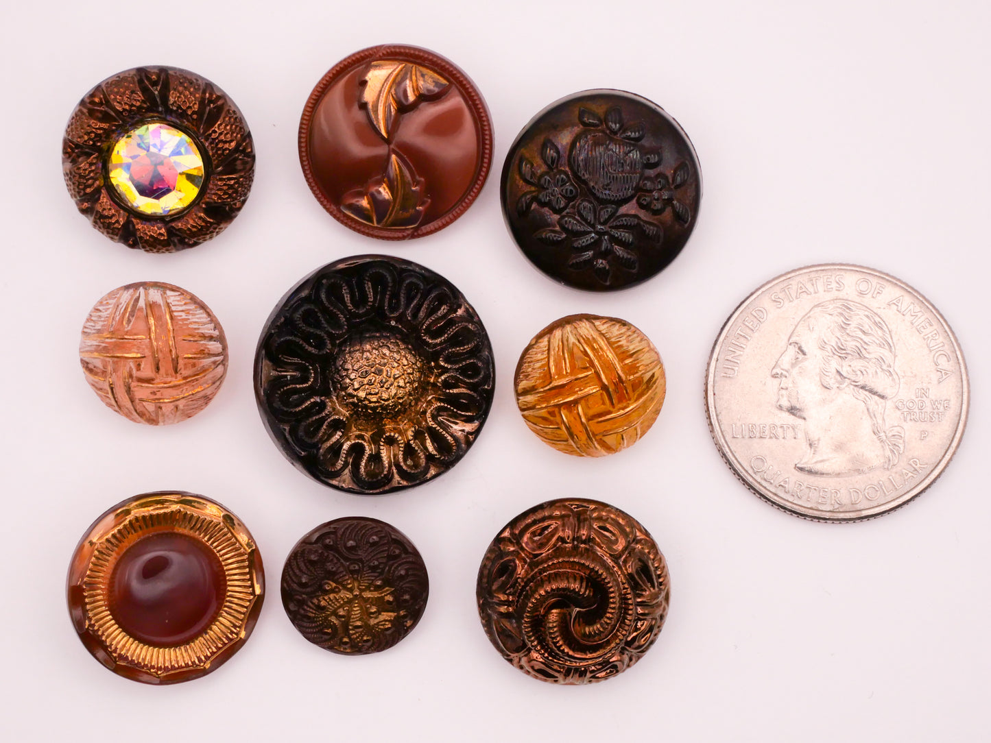 Metallic Vintage Glass Brown Cognac Mustard Button Various 14-22mm