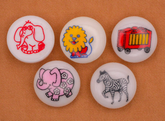 Circus Animal Train Box Car Vintage Plastic Button Various 14-15mm