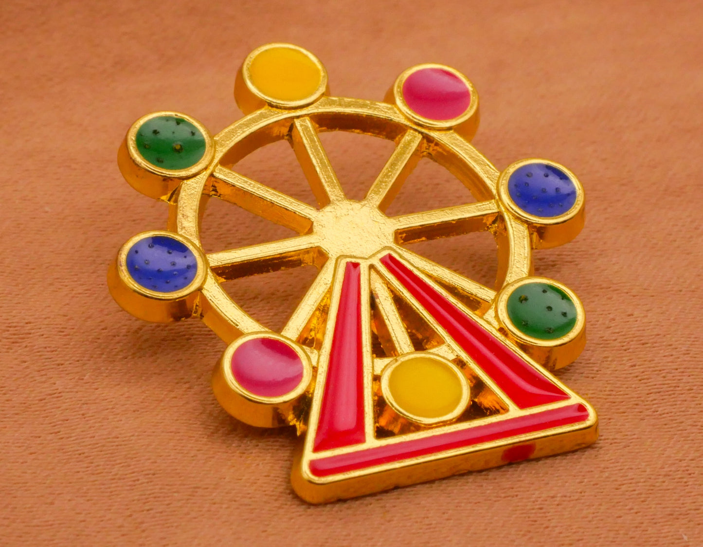 Ferris Wheel Ride Gold Metal Enamel Button 26x28mm