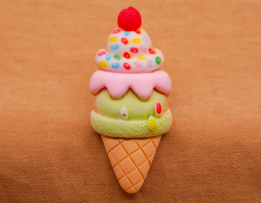 Ice Cream Cone Strawberry Pistachio Sprinkles Cherry Plastic Button 16x37mm