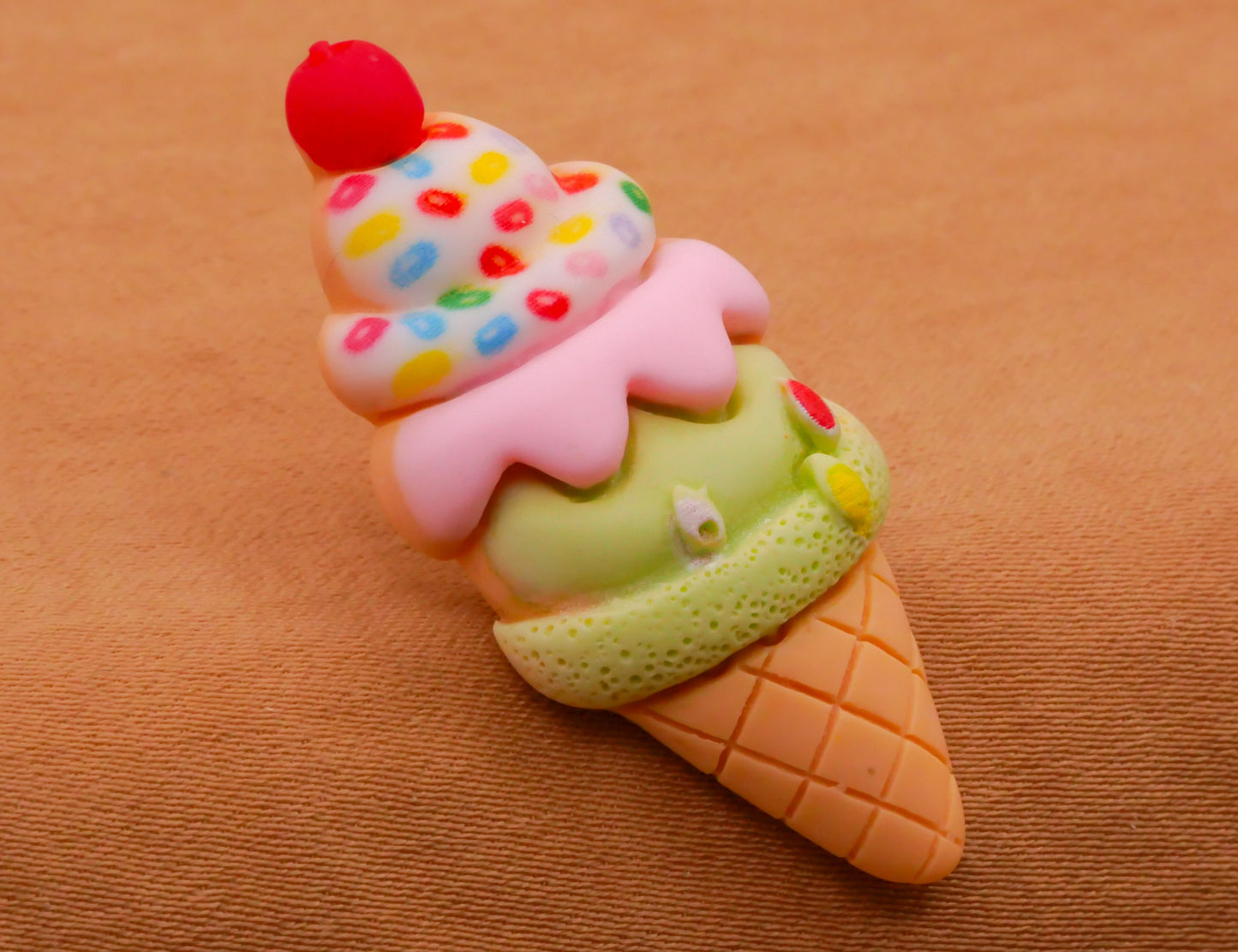 Ice Cream Cone Strawberry Pistachio Sprinkles Cherry Plastic Button 16x37mm