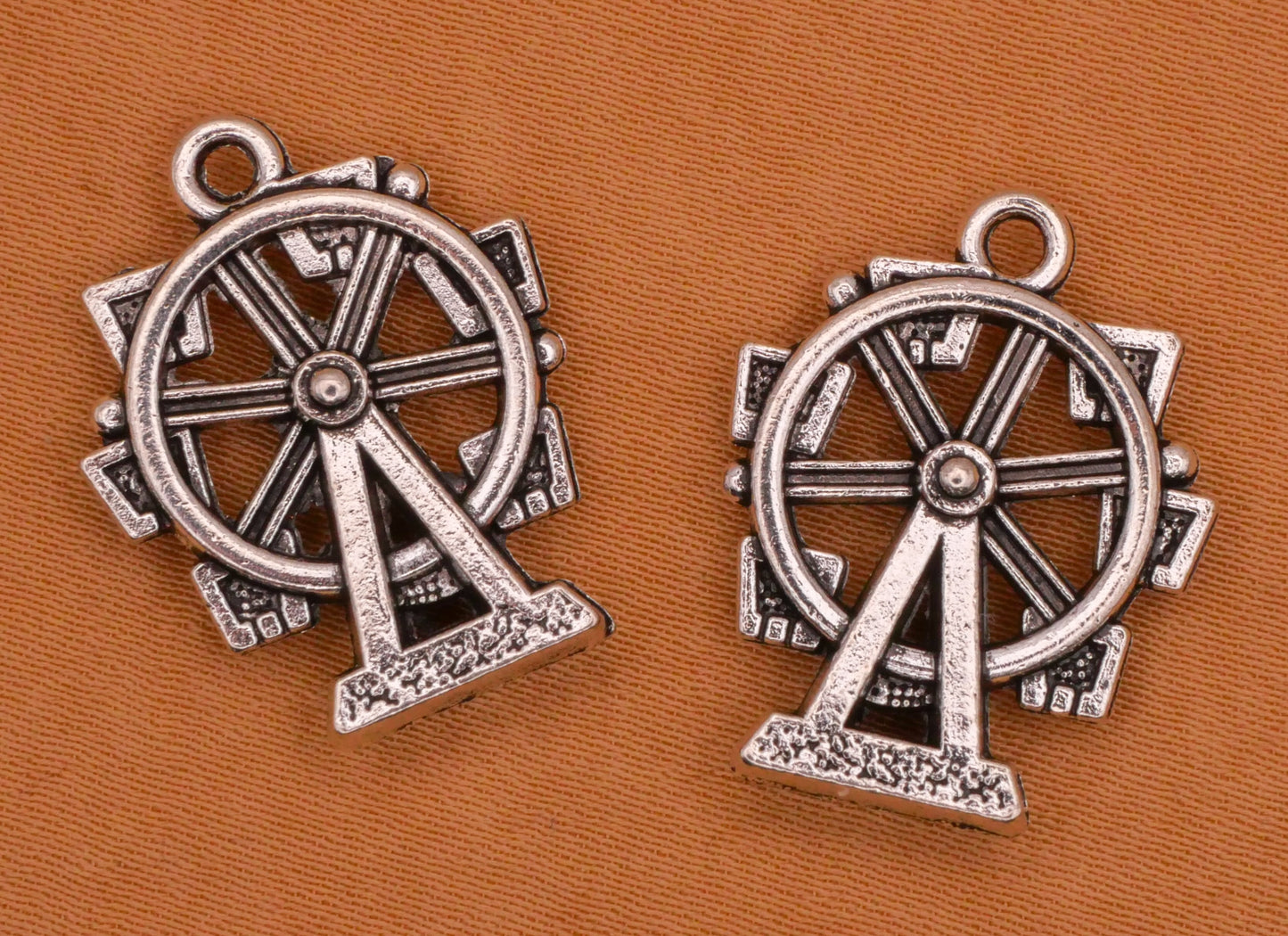 Ferris Wheel Ride Silver Metal Pair of Charms Embellishments 17x22mm