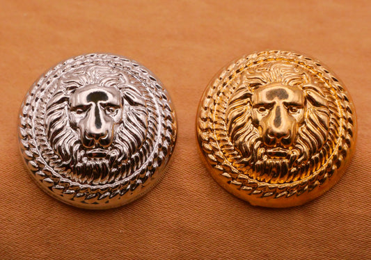 Lion Face Emblem Silver Gold Metal Button Various 22mm