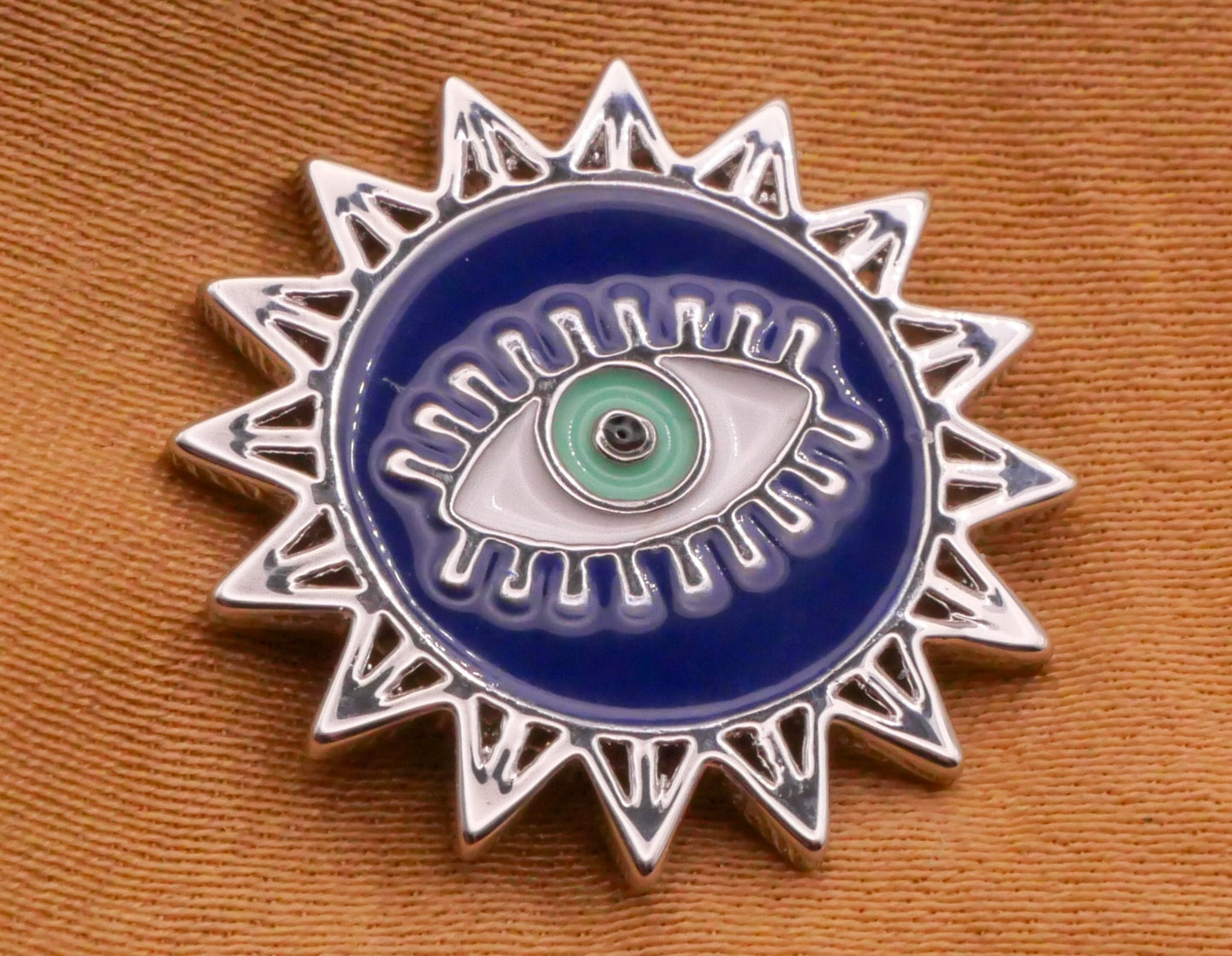 Eye Sun Blue Enamel Silver Metal Button 19mm