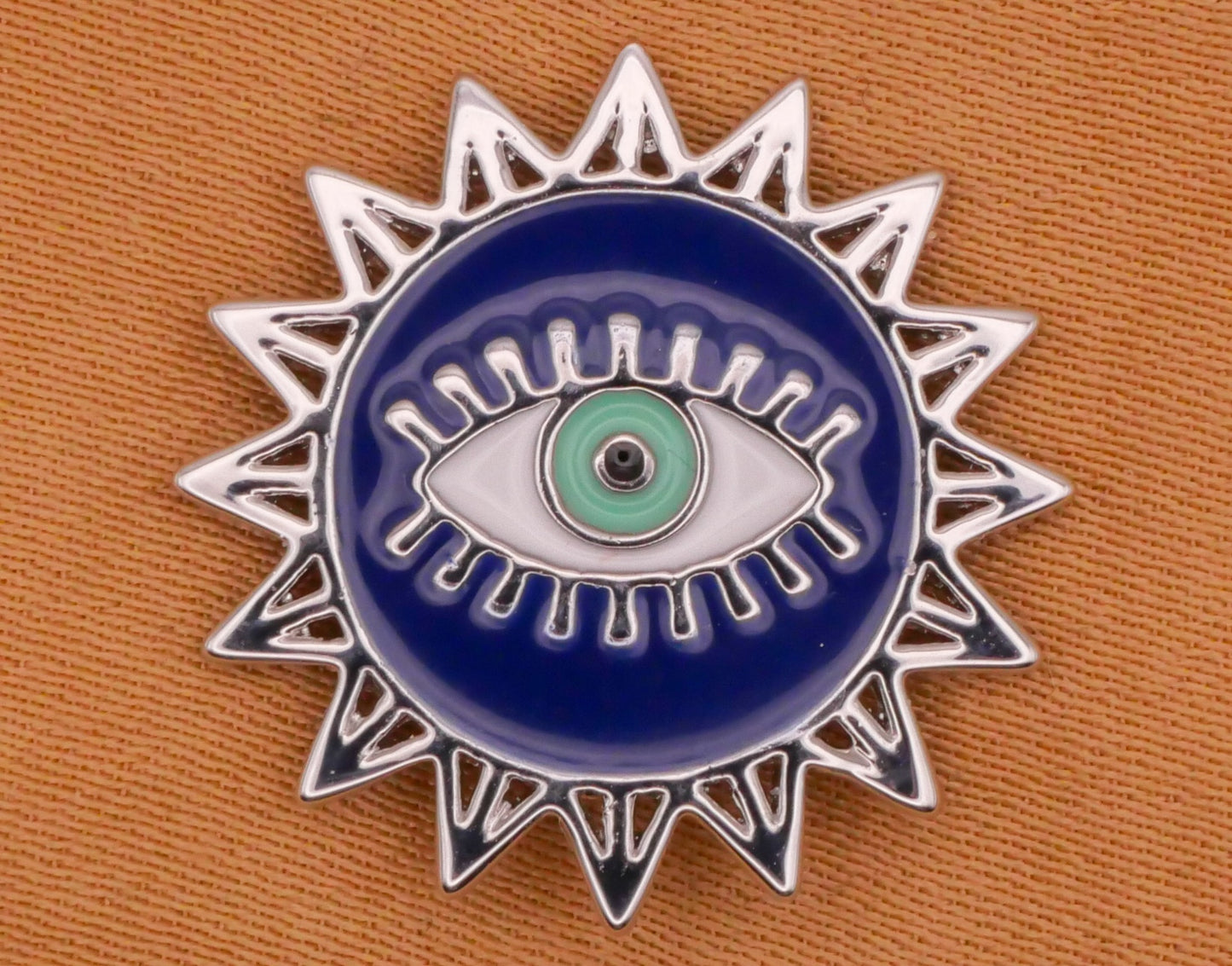 Eye Sun Blue Enamel Silver Metal Button 19mm