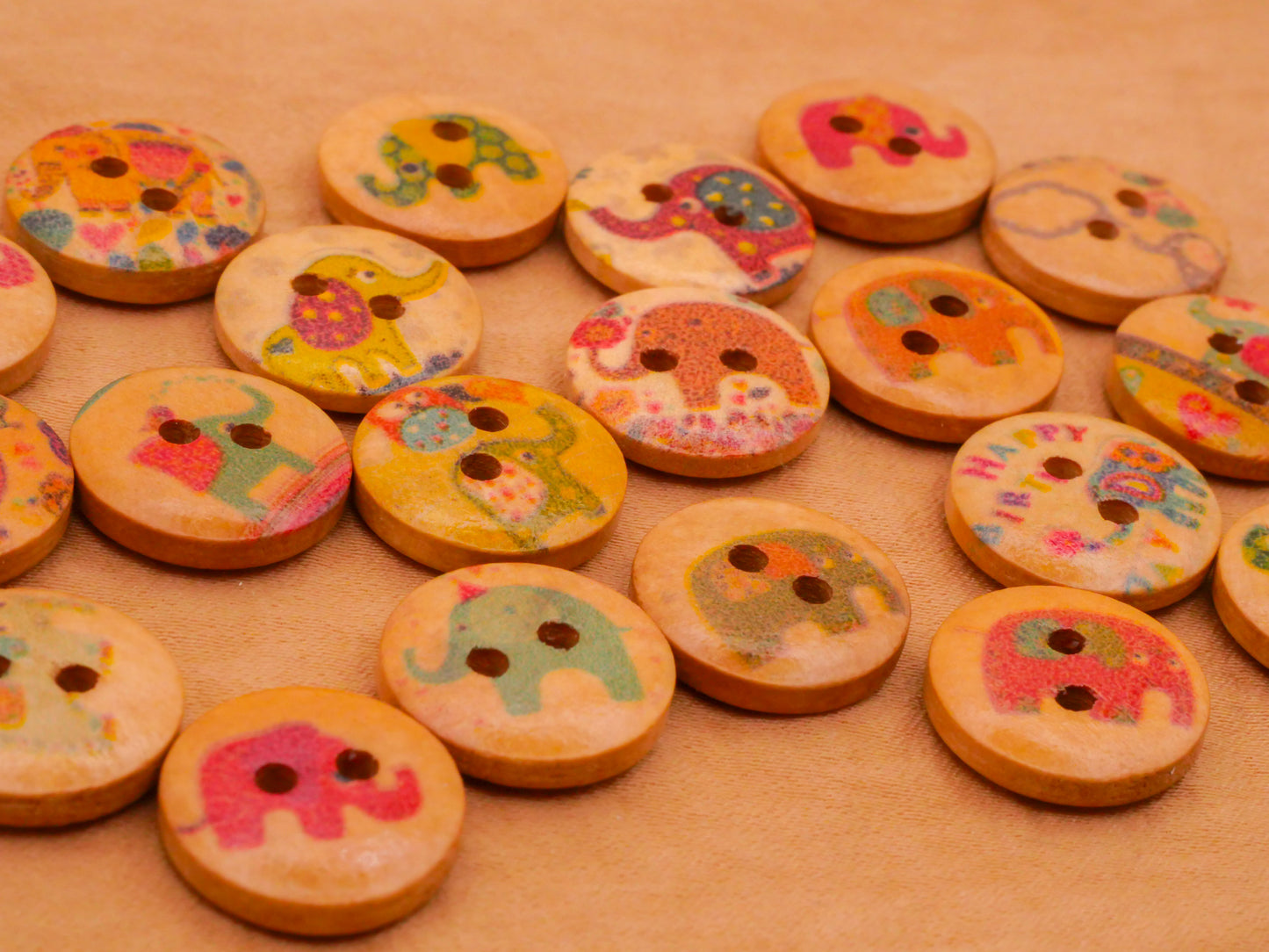 Elephant Animals Wood Set of Twenty Buttons 15mm