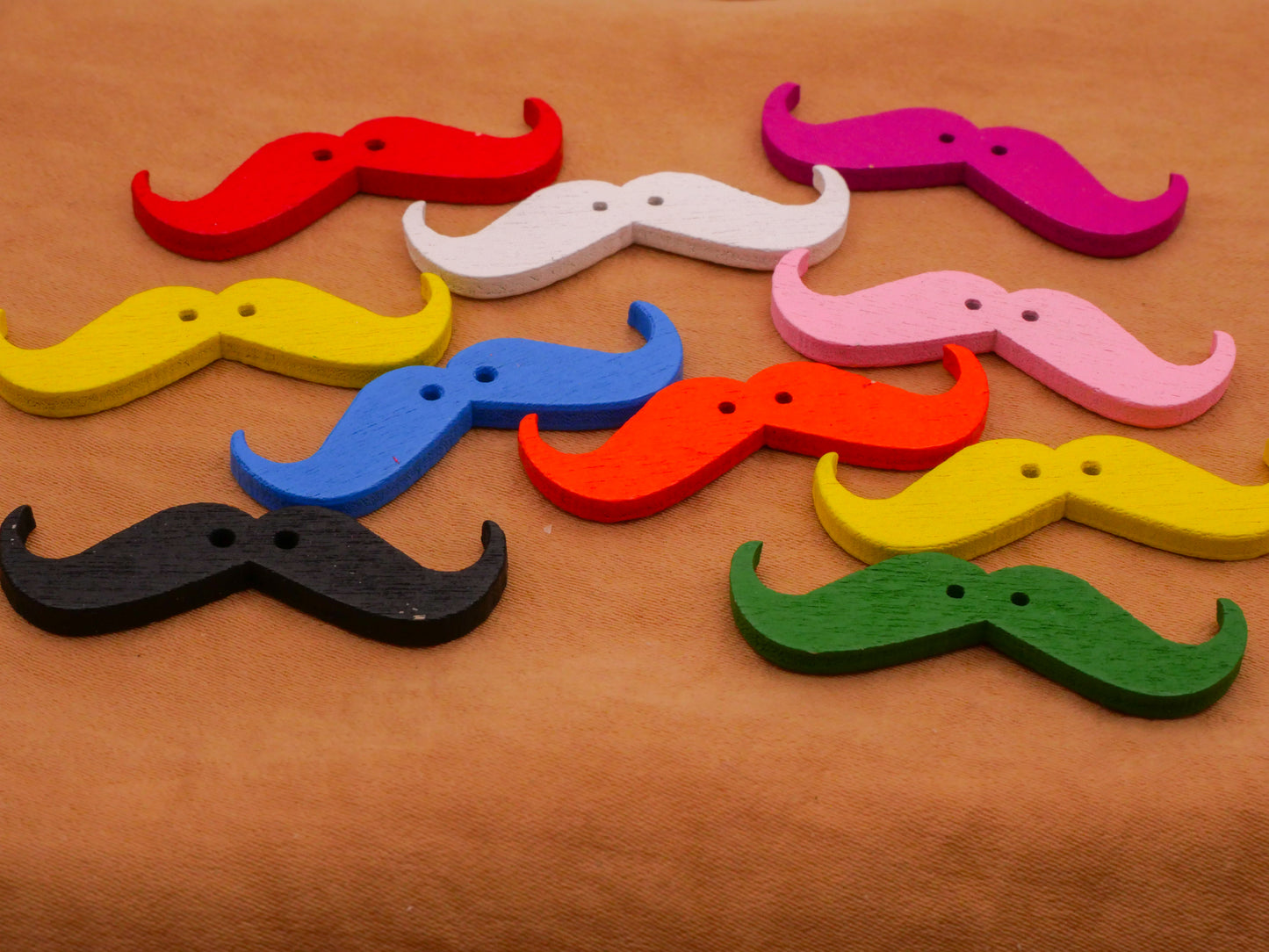 Mustache Colorful Wood Sew-Thru Assorted Set of Ten Buttons 22x35mm