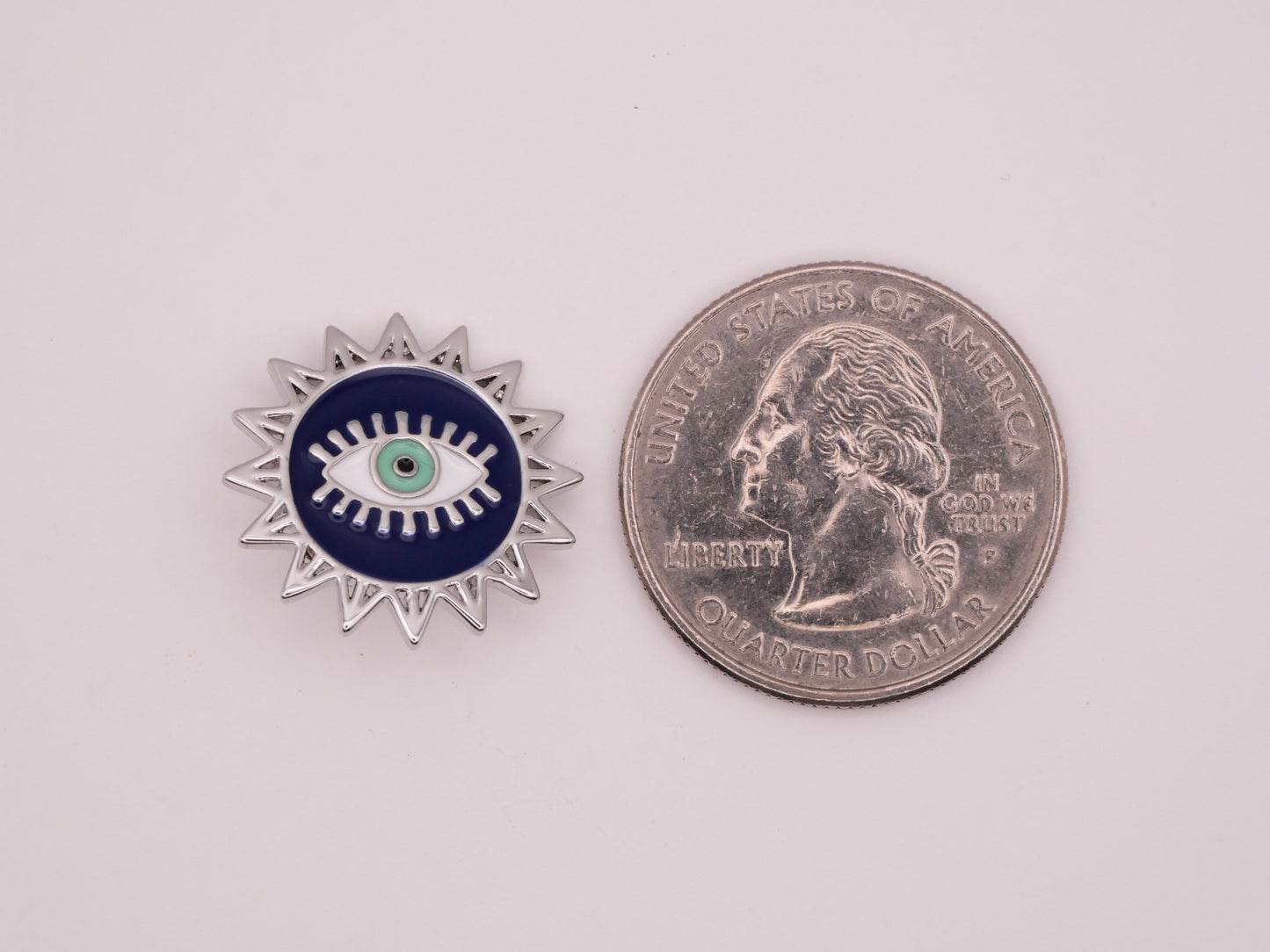 Eye Sun Blue Enamel Silver Metal Button 19mm