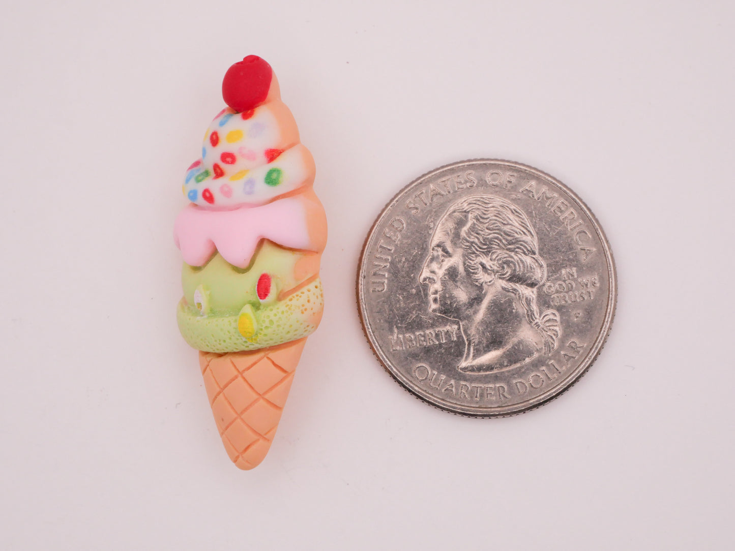 Ice Cream Cone Strawberry Pistachio Sprinkles Cherry Plastic Button 16x37mm