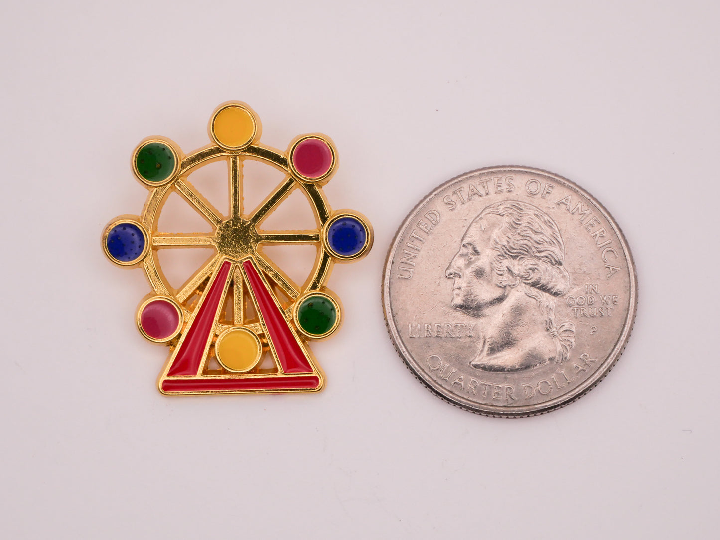 Ferris Wheel Ride Gold Metal Enamel Button 26x28mm