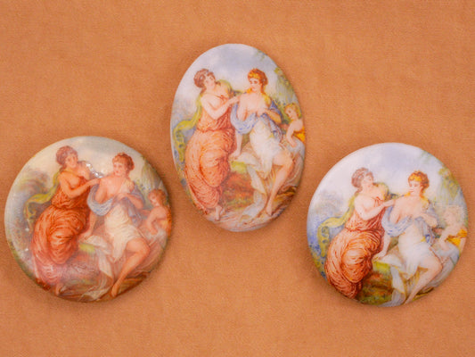 Ladies Cherub Fairy Portrait Vintage Large Glass Button Various 30-40mm