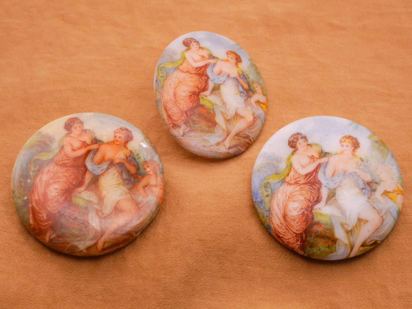 Ladies Cherub Fairy Portrait Vintage Large Glass Button Various 30-40mm