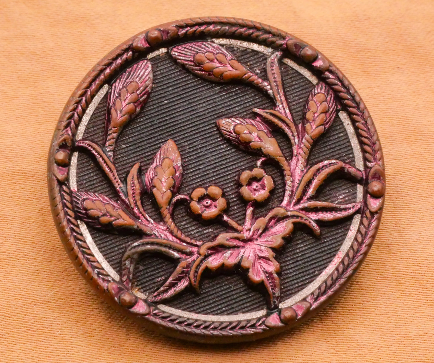 Flower Floral Wreath Large Purple Tinted Victorian Metal Button 34mm