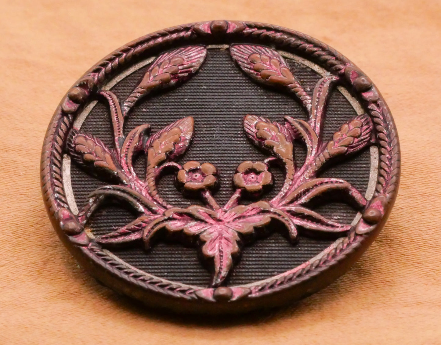 Flower Floral Wreath Large Purple Tinted Victorian Metal Button 34mm