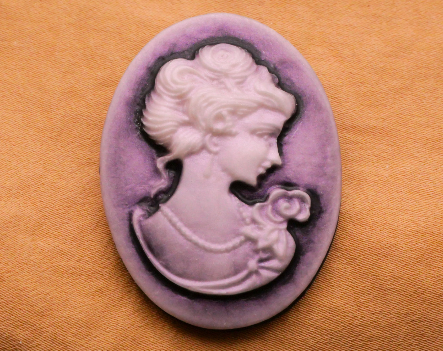 Cameo Purple Lady Portrait Flower Large Resin Plastic Button 29x39mm