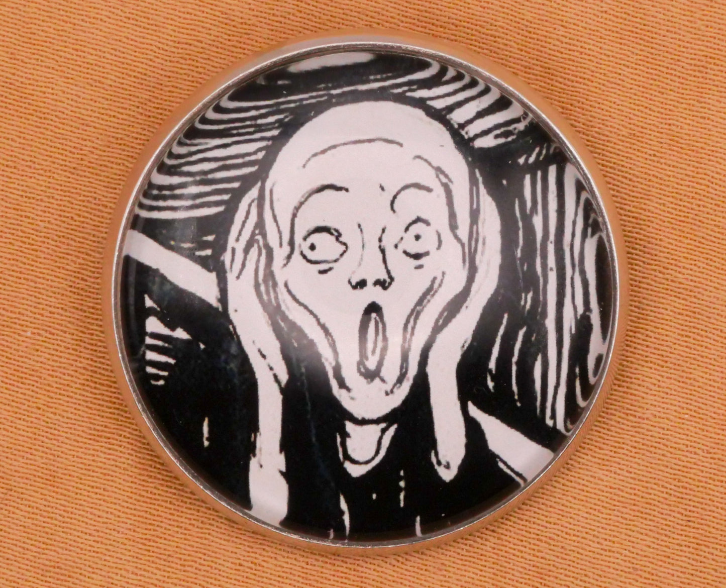 The Scream Edvard Munch Black White Art Inspired Glass Dome Silver Metal Button 27mm