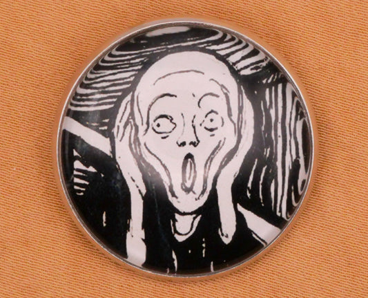 The Scream Edvard Munch Black White Art Inspired Glass Dome Silver Metal Button 27mm