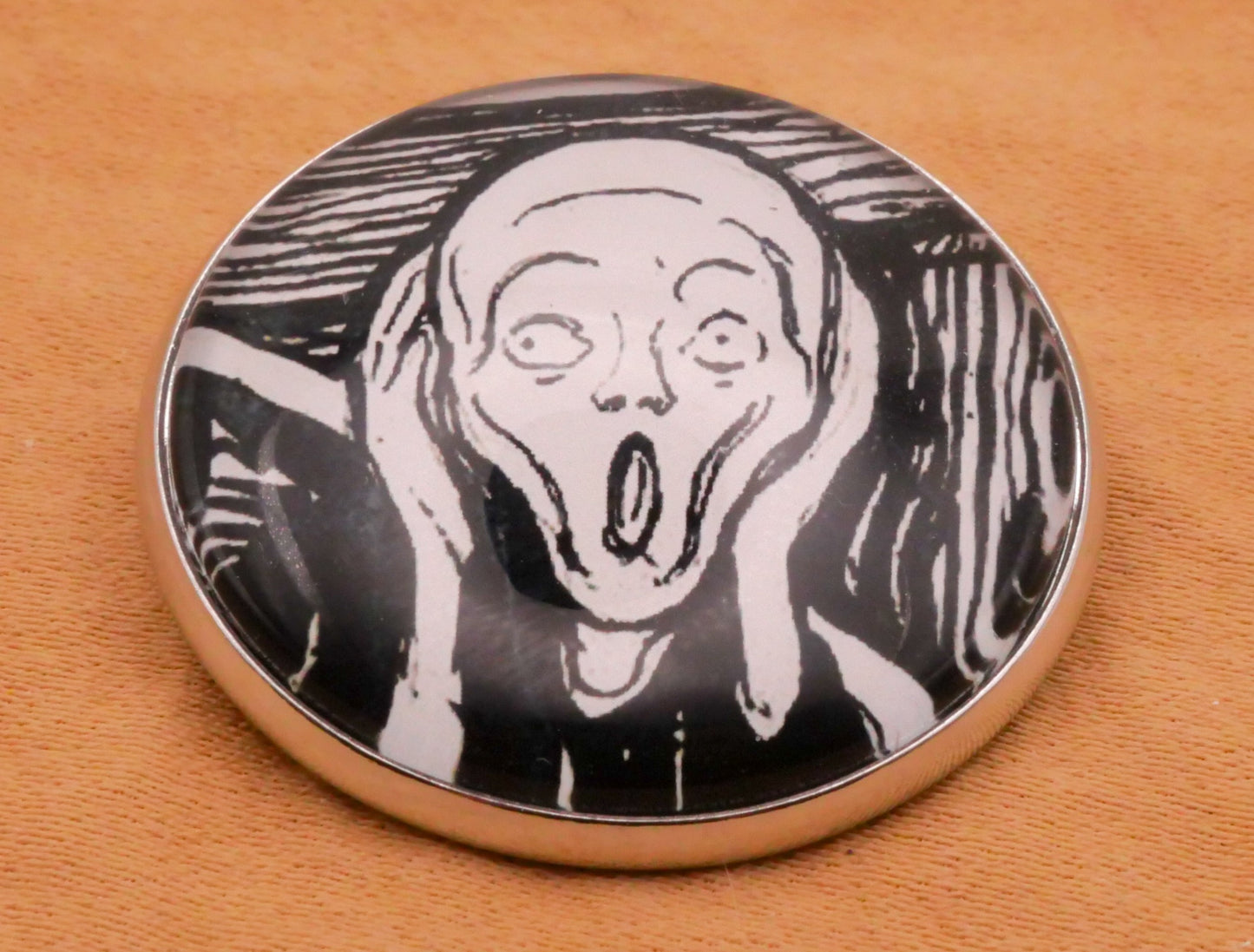 The Scream Edvard Munch Black White Art Inspired Glass Dome Silver Metal Button 27mm