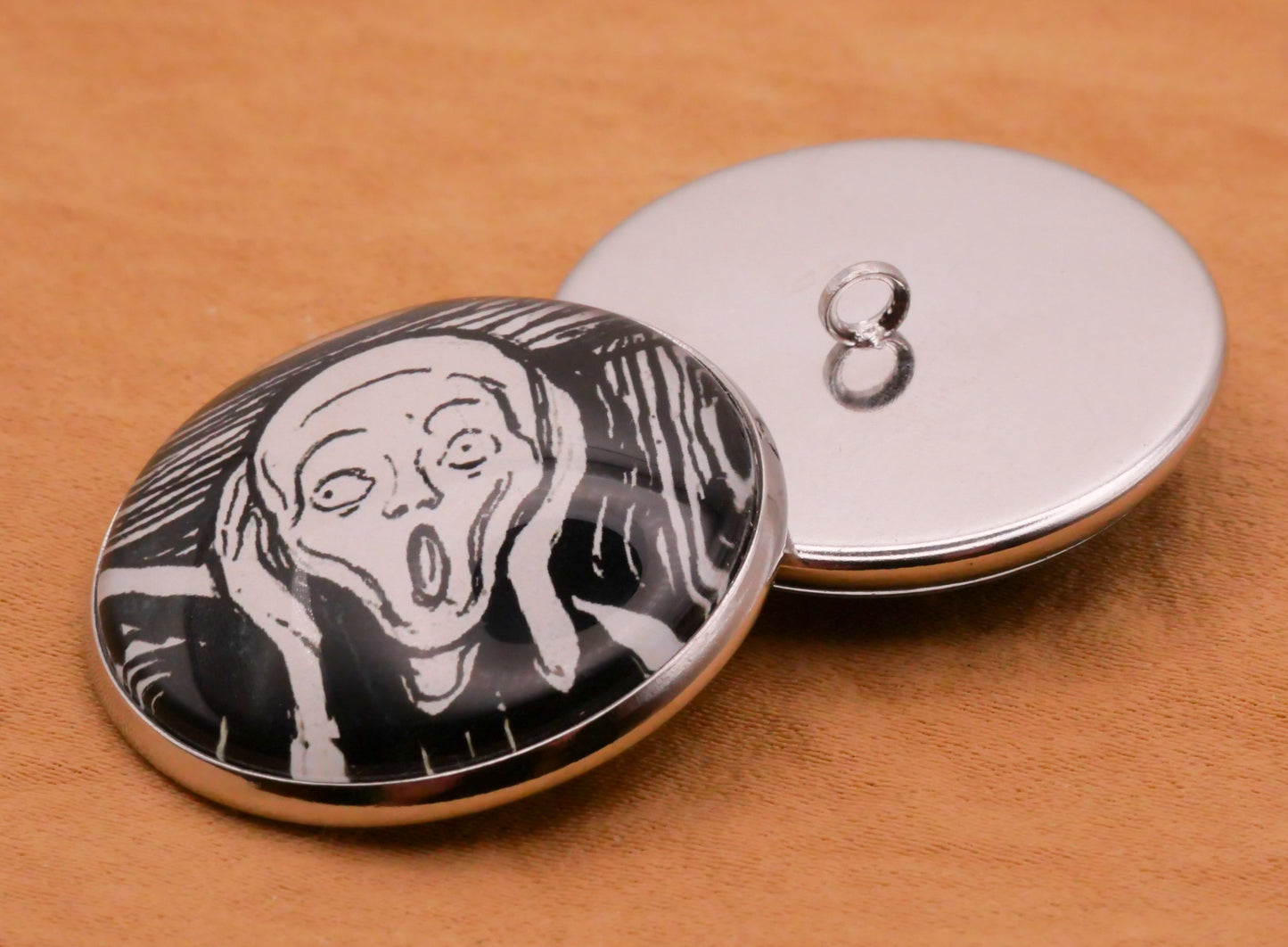 The Scream Edvard Munch Black White Art Inspired Glass Dome Silver Metal Button 27mm