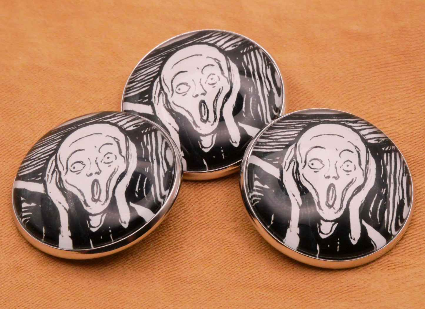 The Scream Edvard Munch Black White Art Inspired Glass Dome Silver Metal Button 27mm