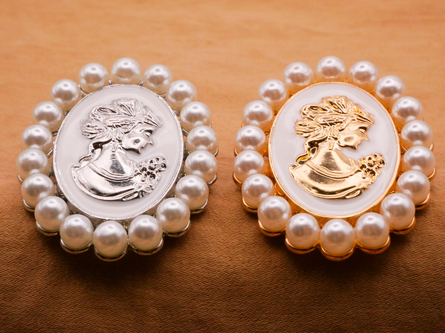 Cameo Enamel Pearl Edge Large Silver Gold Metal Button Various 30x38mm