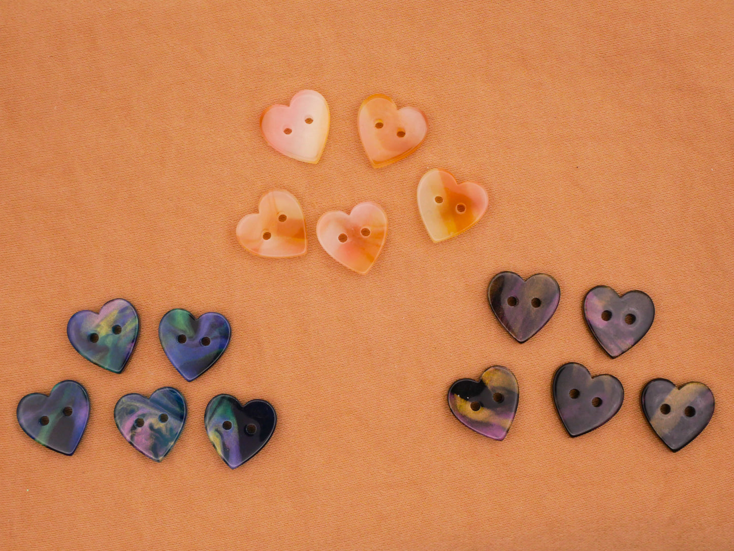 Heart Blue Pink Purple Marbled Plastic Set of Five Buttons Various 11x12mm