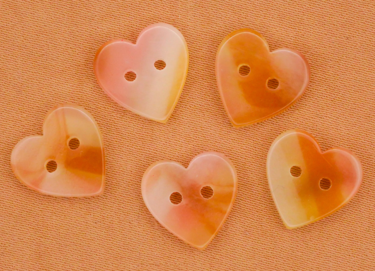 Heart Blue Pink Purple Marbled Plastic Set of Five Buttons Various 11x12mm