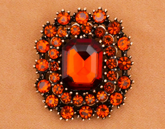 Burnt Orange Rhinestone Bronze Metal Button 21x23mm