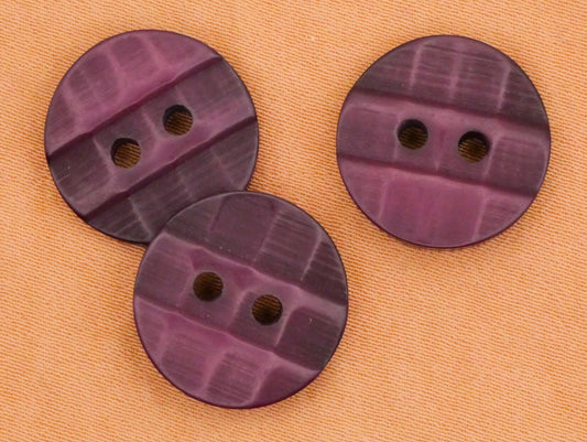 Ridged Purple Sew-Thru Vintage Plastic Set of Three Buttons 15mm