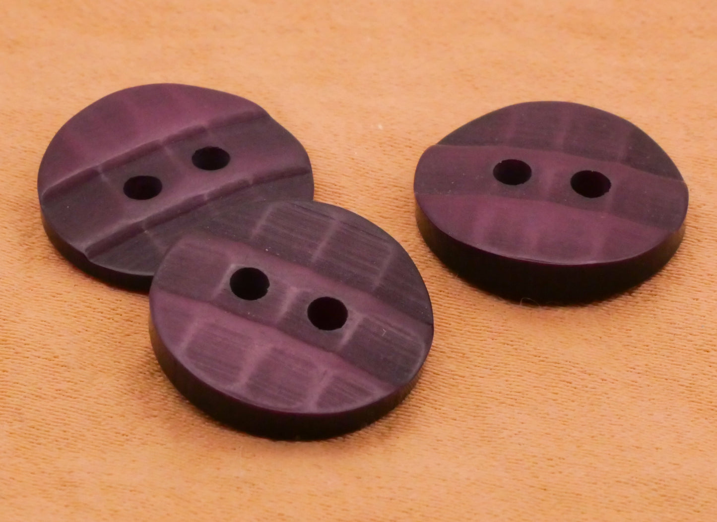 Ridged Purple Sew-Thru Vintage Plastic Set of Three Buttons 15mm