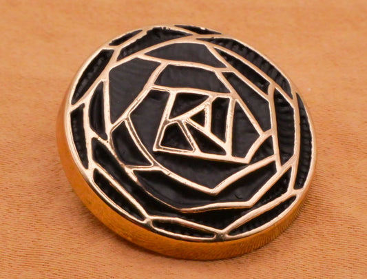 Rose Flower Geometric Black Enamel Gold Metal Button 23mm