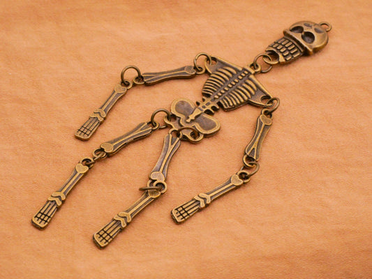 Skeleton Moveable Large Bronze Metal Charm Embellishment 22x97mm