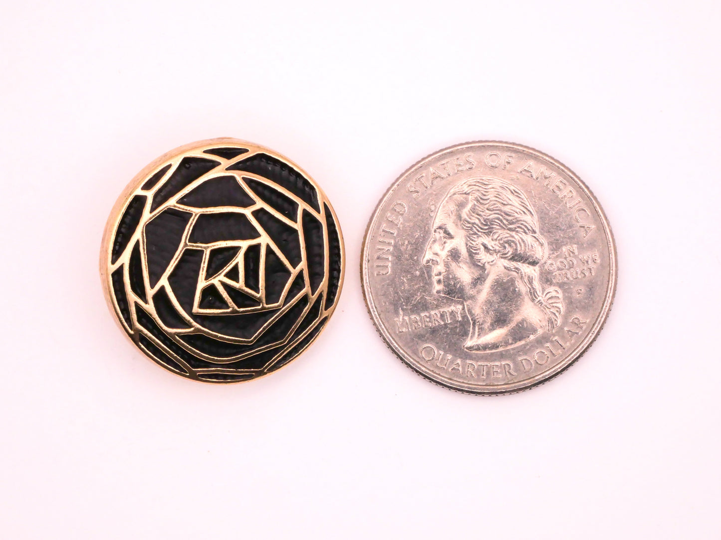 Rose Flower Geometric Black Enamel Gold Metal Button 23mm