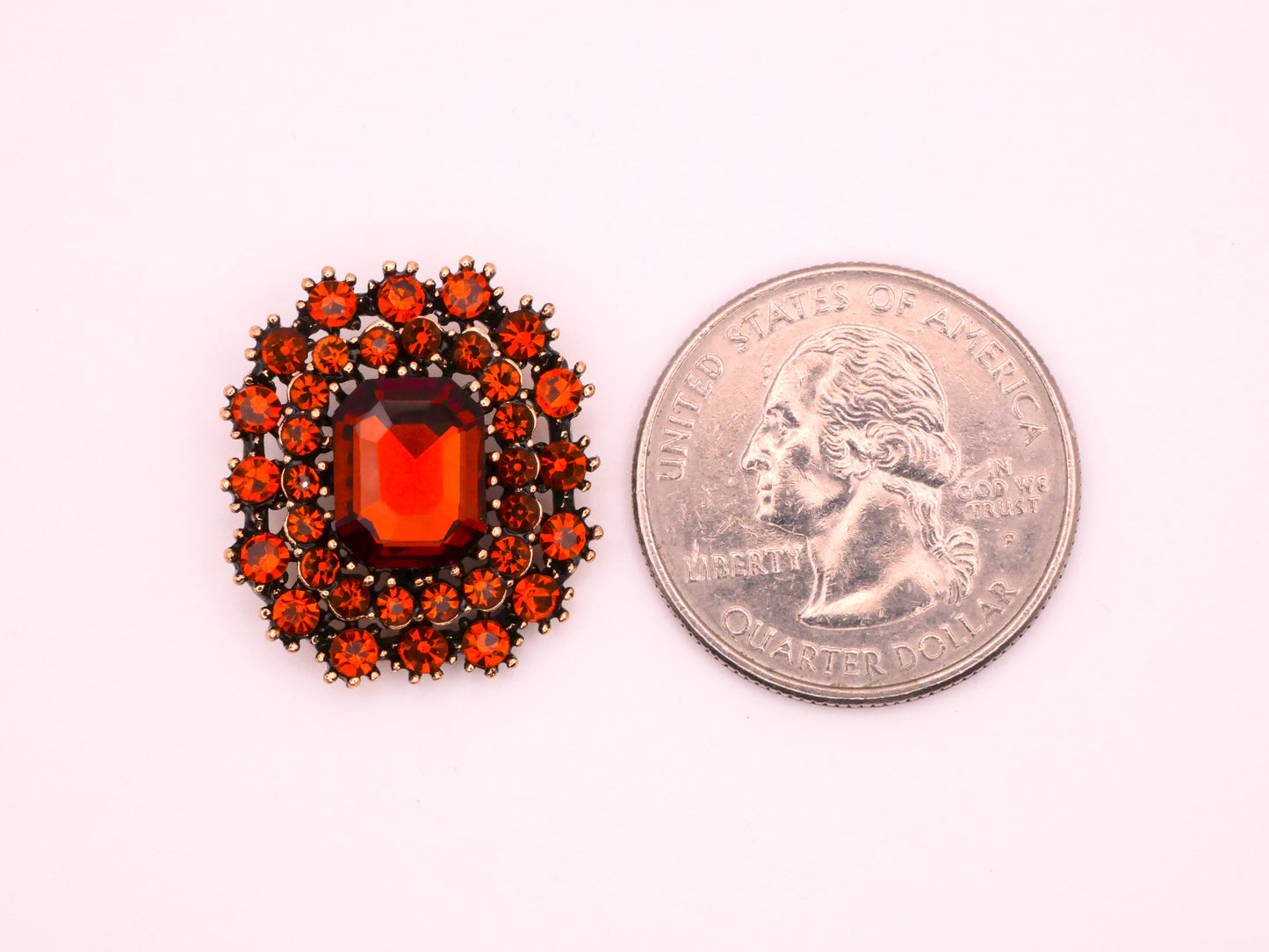 Burnt Orange Rhinestone Bronze Metal Button 21x23mm