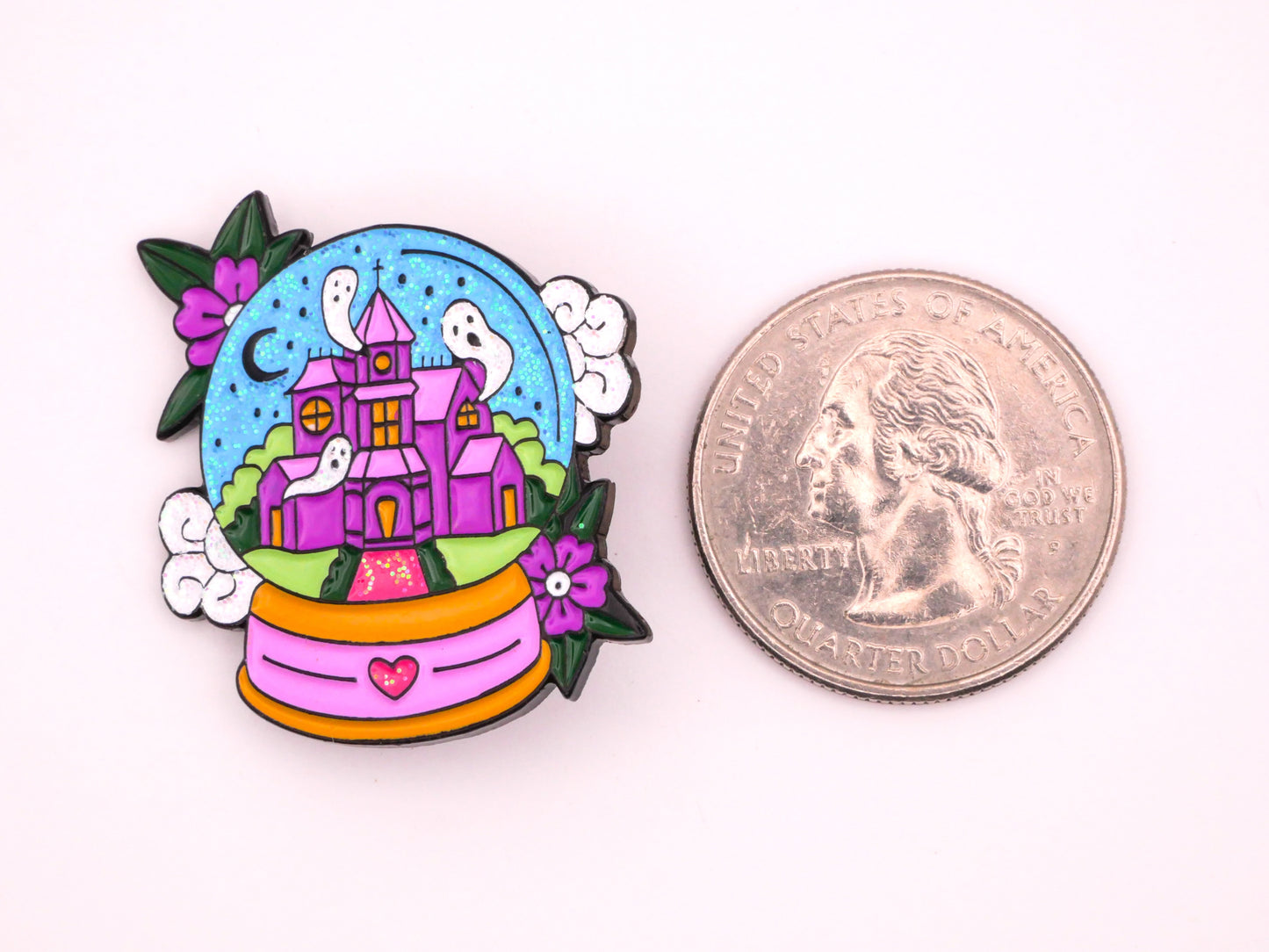 Haunted Mansion Snow Globe Ghost Moon Glitter Enamel Metal Button 30x31mm