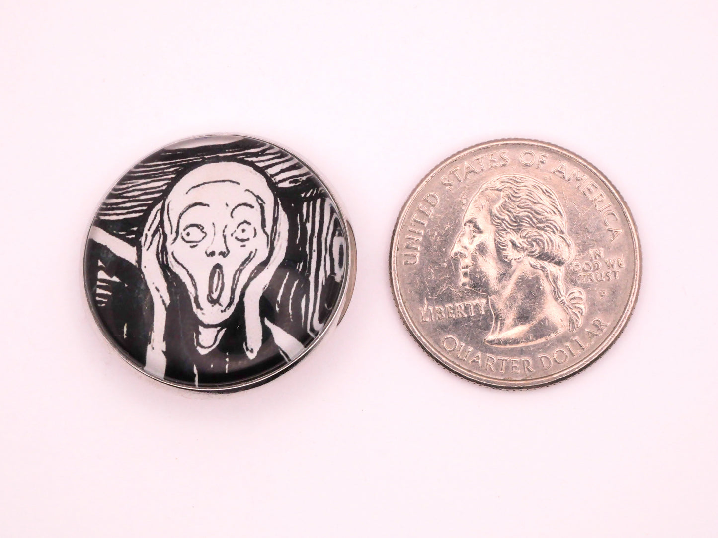 The Scream Edvard Munch Black White Art Inspired Glass Dome Silver Metal Button 27mm