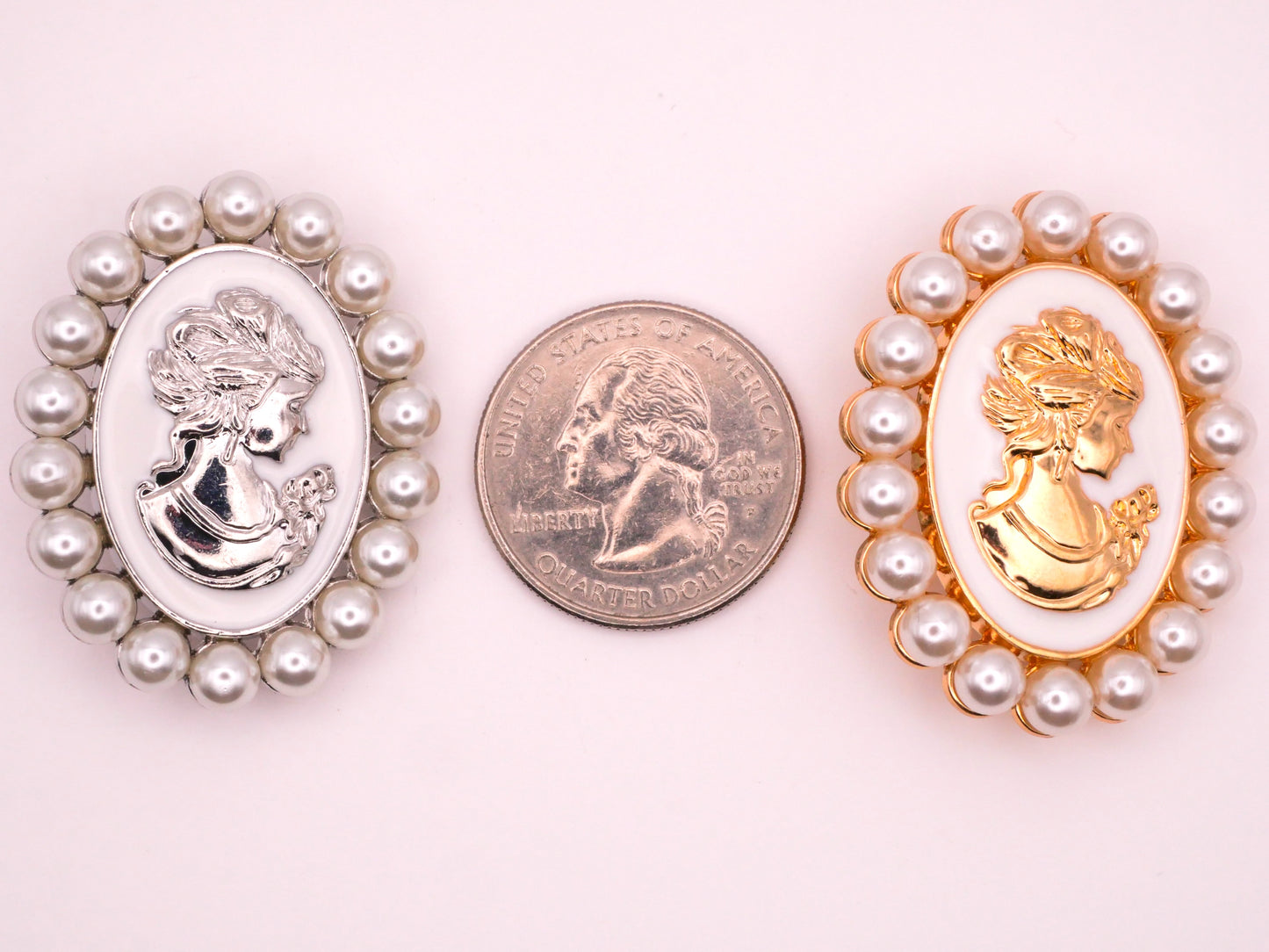 Cameo Enamel Pearl Edge Large Silver Gold Metal Button Various 30x38mm