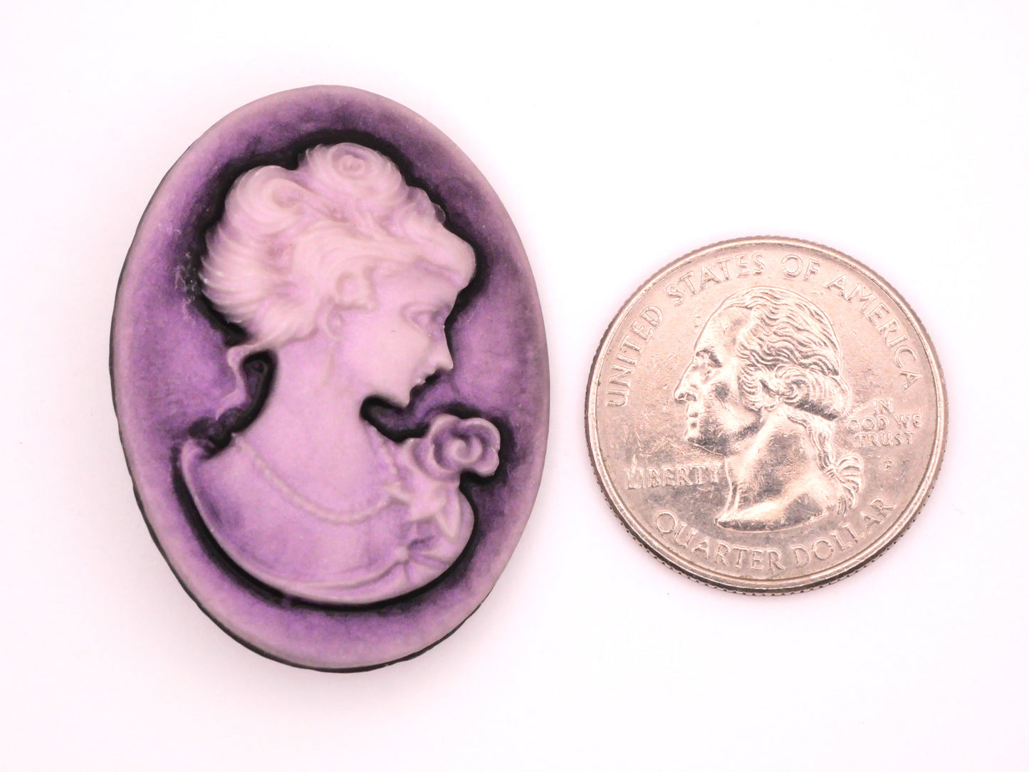 Cameo Purple Lady Portrait Flower Large Resin Plastic Button 29x39mm