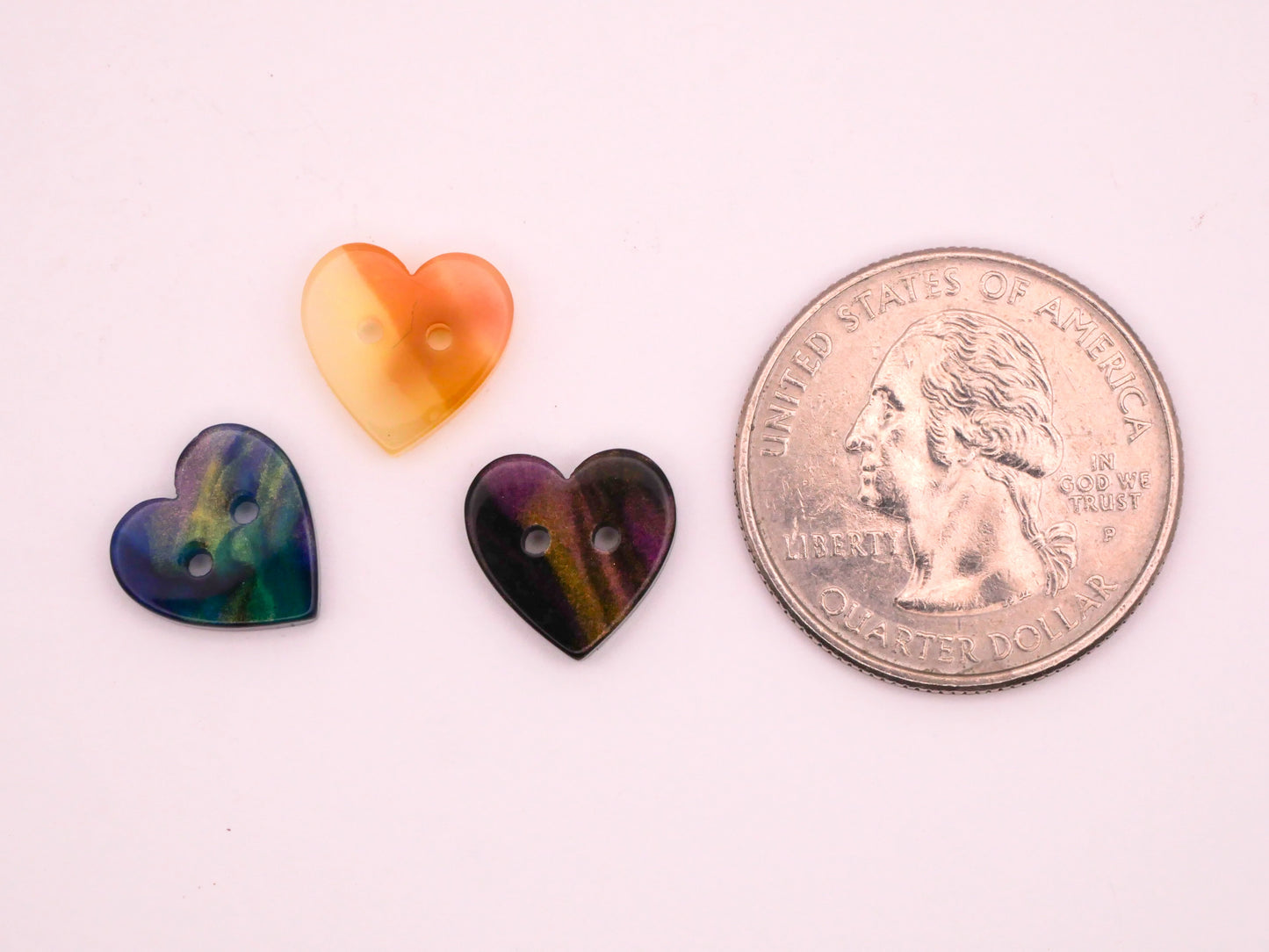 Heart Blue Pink Purple Marbled Plastic Set of Five Buttons Various 11x12mm