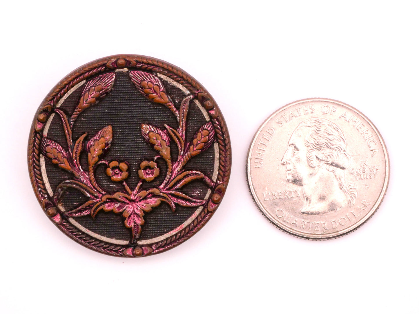 Flower Floral Wreath Large Purple Tinted Victorian Metal Button 34mm