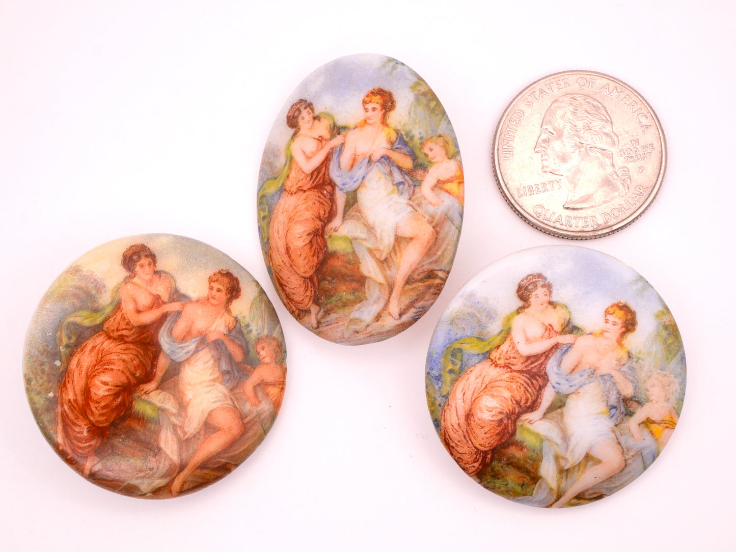 Ladies Cherub Fairy Portrait Vintage Large Glass Button Various 30-40mm