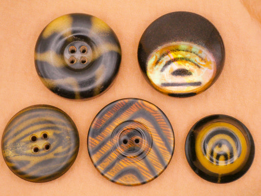 Tribal Stripe Celluloid Tight Top Glow Bubble Black Tan Plastic Button Various 29-38mm