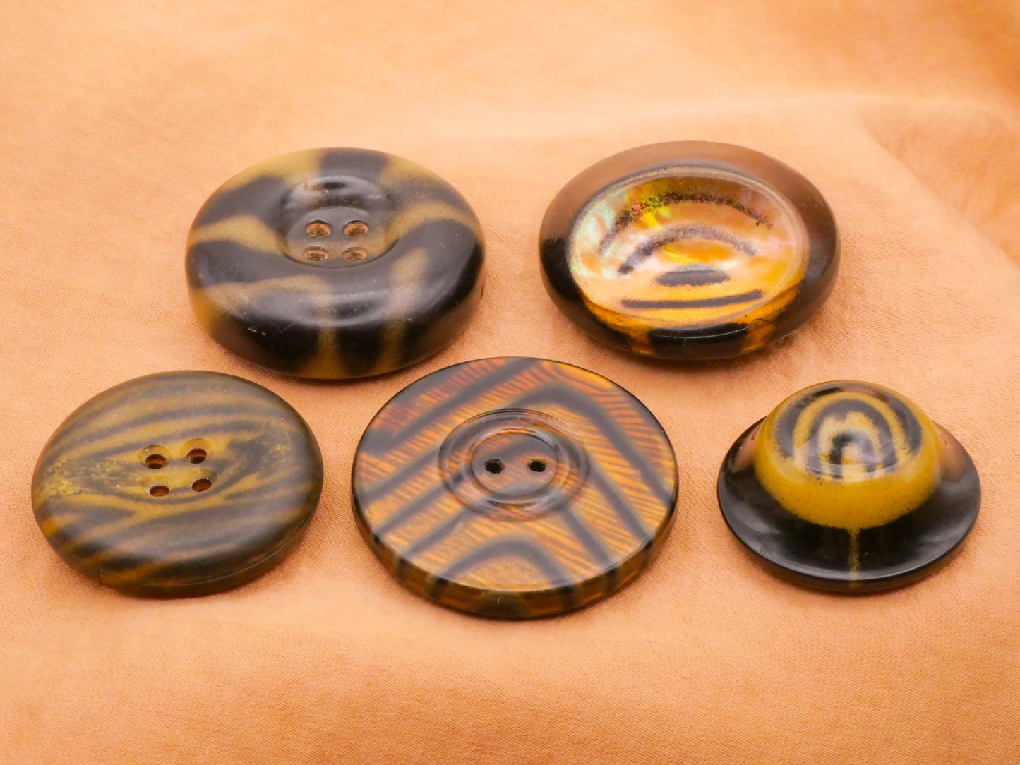 Tribal Stripe Celluloid Tight Top Glow Bubble Black Tan Plastic Button Various 29-38mm